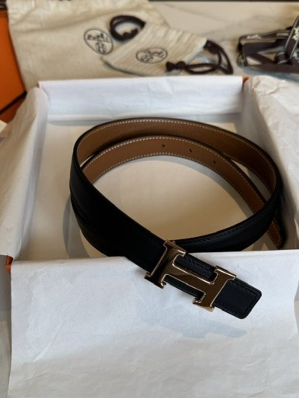 Hermes Mini Constance H Reversible Belt Black/Gold 24mm - size 75